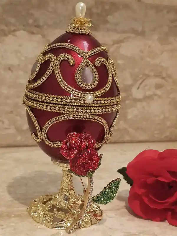 Mothers day Jewelry Box,Rose Trinket Jewelry Box,Red Rose Jewelry Set,FABERGE style Egg,Faberge,MUSIC Box Mom,Wife Birthday,RUBY Bangle 24k 