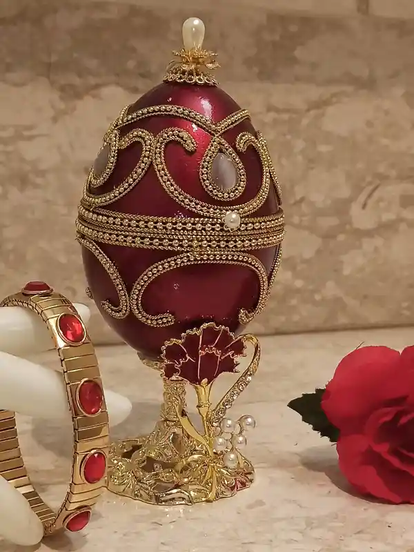 Mothers Day Trinket box,ONLYONE,Mothers day,Mothers day Jewelry box,FABERGE Egg Music Box,24k GOLD,Designer Gift box for Mom,Unique Mom gift 