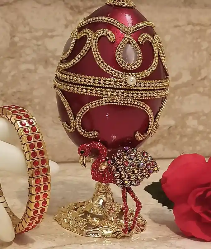 Ostrich Gift figurine Faberge Egg Music Box ONE Of a Kind Animal Gift Idea Home Decor Jewelry box Bracelet for women 24k GOLD Swarovski Ruby 