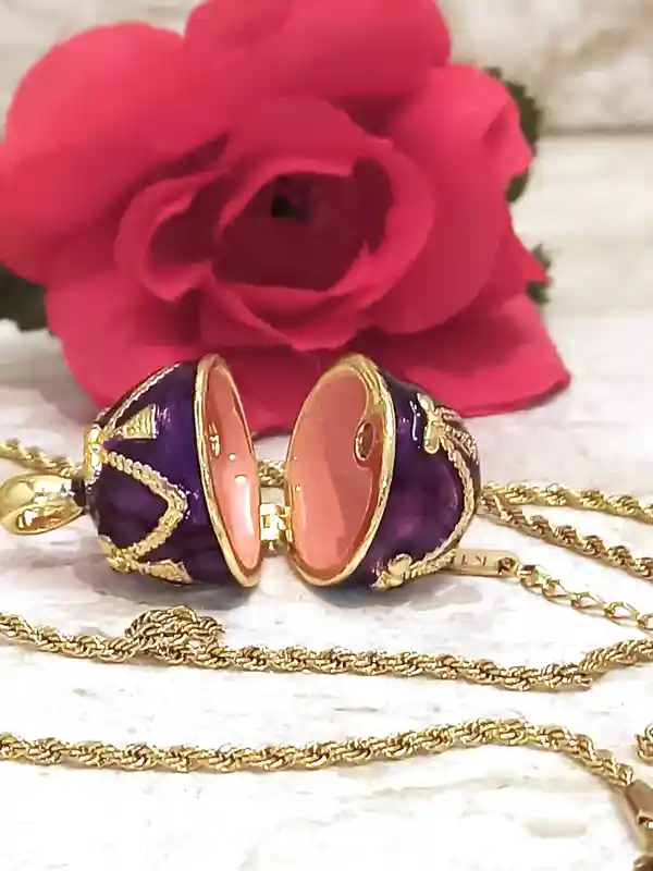 Gold Amethyst Necklace -Faberge-Style egg Pendant -Amethyst Bracelet -24K Gold -Handmade Bracelet-Bridal shower gift -Gift for women-Gift for Her 
