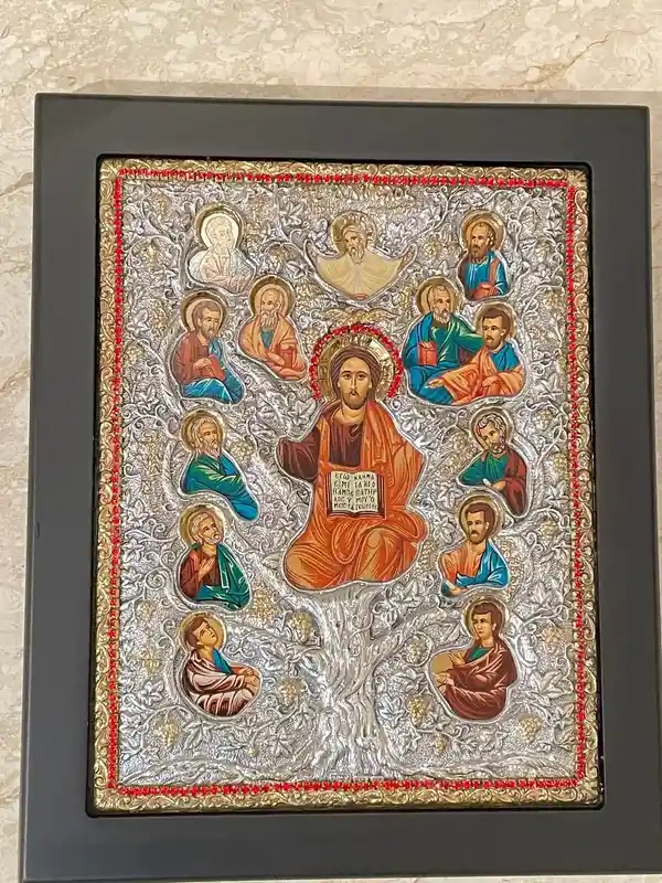 GOLD Lord Jesus Christ Orthodox Icon Byzantine Icon Religious Decor Christian Icon SOLID 925 Sterling Silver 340 Gems HANDMADE Tree of Life 