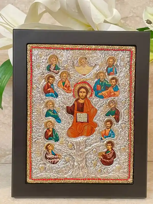 GOLD Lord Jesus Christ Orthodox Icon Byzantine Icon Religious Decor Christian Icon SOLID 925 Sterling Silver 340 Gems HANDMADE Tree of Life 