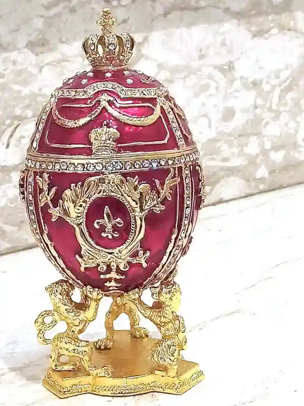 Faberge Christmas New Years Wreath Jewelry + Faberge style egg Handmade Pure GOLD decor Swarovski Faberge Set LUCK Joy LOVE Happiness gift 