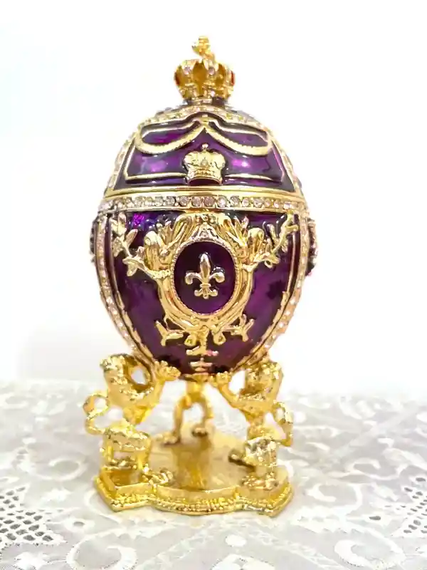 Amethyst Fabrege Egg Jewelry Box + Purple Faberge egg Necklace Pendant, 24kGOLD 200 Swarovski Diamond HANDSET, Mothers Day gift Mom Birthday 