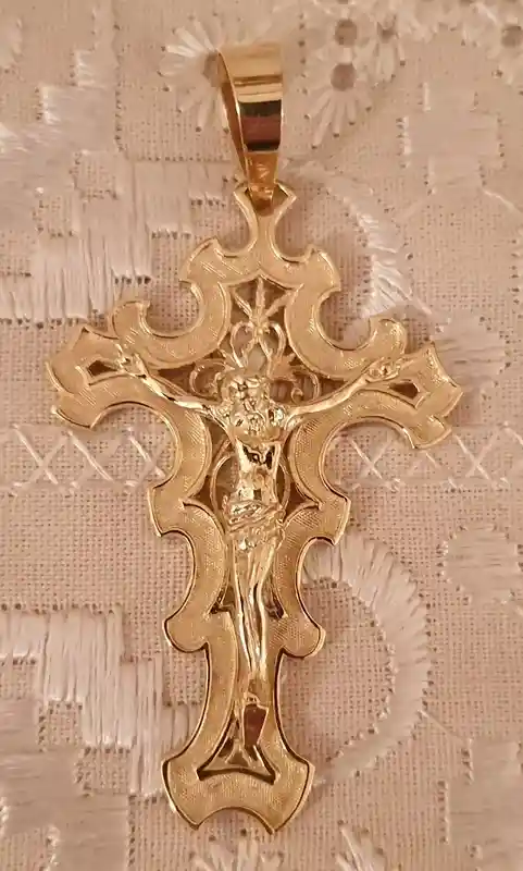 Rare 18k Solid LARGE Gold Cross Pendant Women/BYZANTINE Cross Pendant Gift/Religious Jewellery Crucifix for woman/HANDMADE Christian Jewelry 