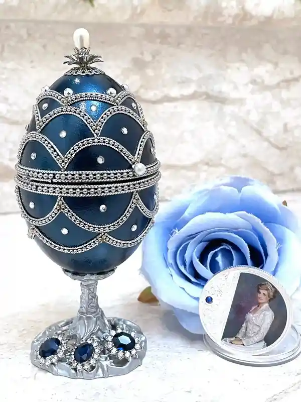 1981 Princess Of Wales Faberge egg Decorative boxes Faberge Egg Jewelry box + Silver Tiara + Princess Diana Spencer Collectible Coin 