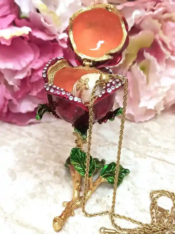 3pce, Luxury Engagement, 7ct, Gift for Bride to be from Sister, Faberge Egg,Roses Gift Box + Faberge Egg Pendant + Austrian Crystal Bracelet 