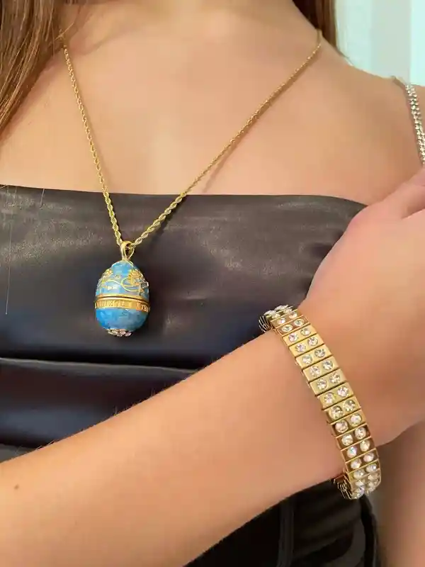 London Blue Topaz December Birthstone Anniversary Birthday Gift for her - Faberge Egg Necklace Pendant Silver Gold Pendant Jewelry for women 