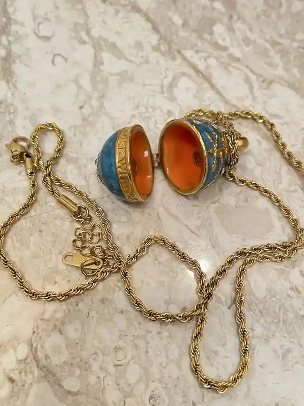 London Blue Topaz December Birthstone Anniversary Birthday Gift for her - Faberge Egg Necklace Pendant Silver Gold Pendant Jewelry for women 