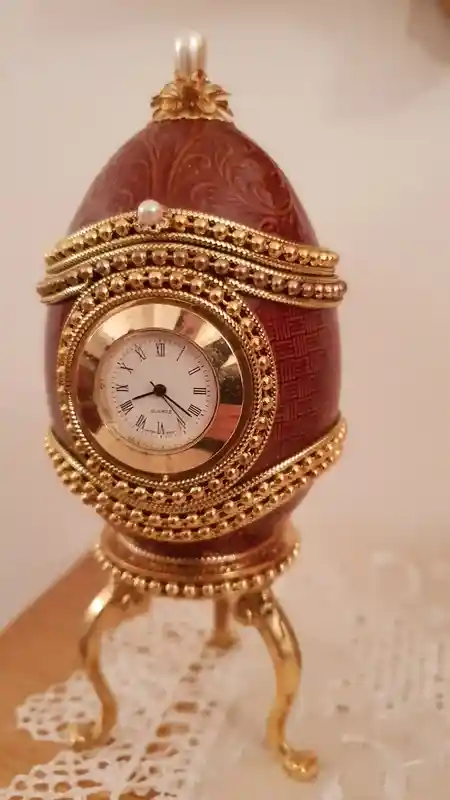 1990 FABREGE style Antique Egg Box Clock VINTAGE Faberge egg Gift for Father in law Faberge Egg Father of Groom Gift from Son Grandfather 