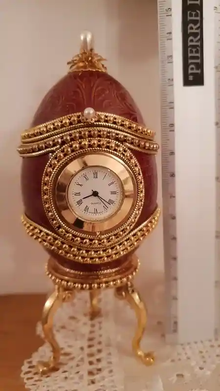 1990 FABREGE style Antique Egg Box Clock VINTAGE Faberge egg Gift for Father in law Faberge Egg Father of Groom Gift from Son Grandfather 