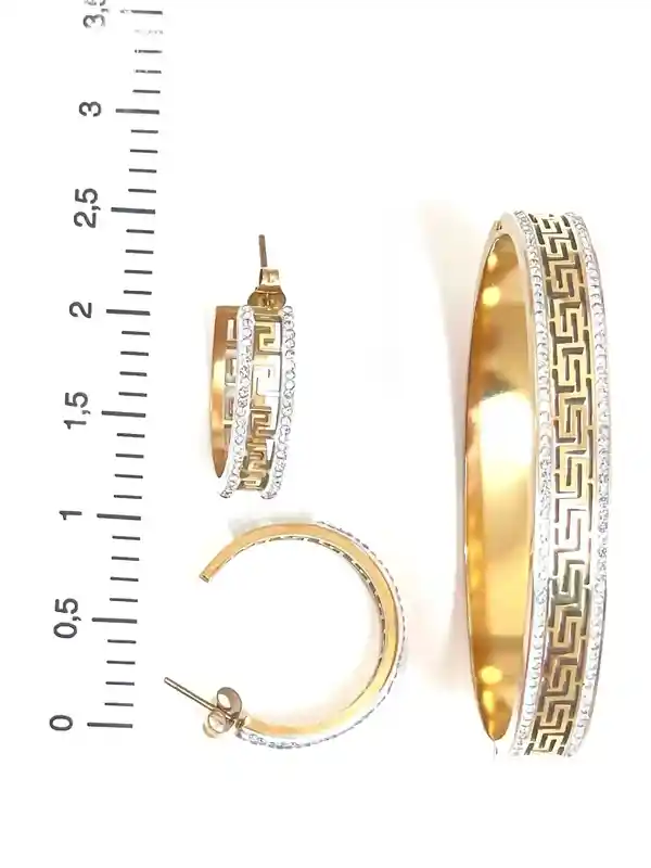 18Kt Yellow Gold SET Ancient Greek Jewelry Greek Meander Set Greek Key Bracelet + Greek Key Earrings Greek Jewellery GOOD LUCK Infinity Gift 