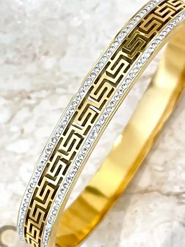 18Kt Yellow Gold SET Ancient Greek Jewelry Greek Meander Set Greek Key Bracelet + Greek Key Earrings Greek Jewellery GOOD LUCK Infinity Gift 