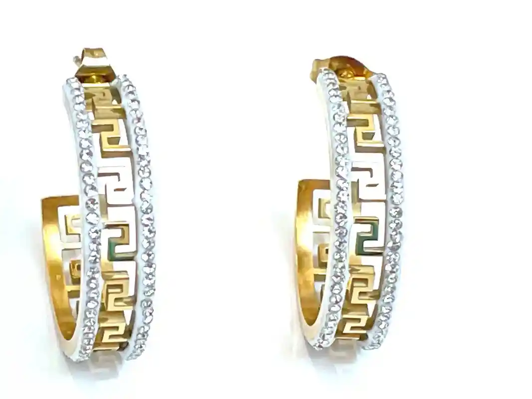 18Kt Yellow Gold SET Ancient Greek Jewelry Greek Meander Set Greek Key Bracelet + Greek Key Earrings Greek Jewellery GOOD LUCK Infinity Gift 
