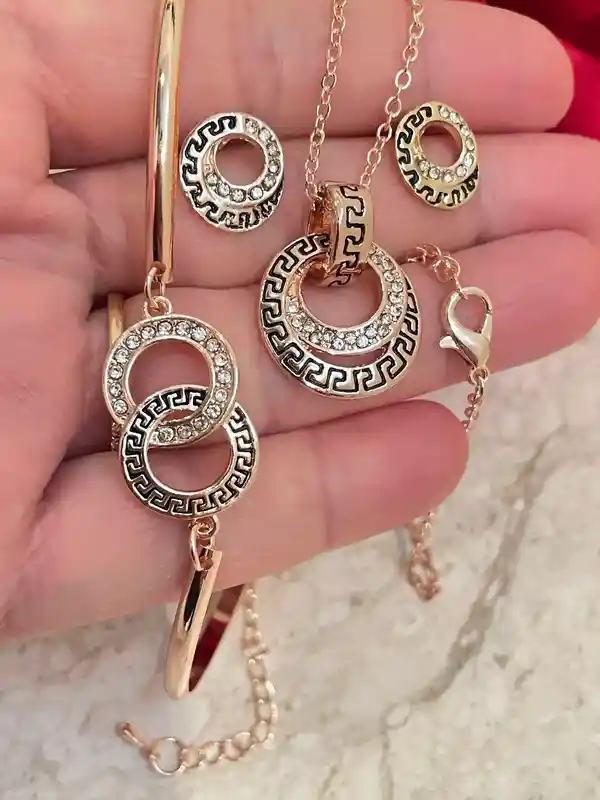 24k Rose Gold Antique Jewelry Set Eternity Necklace Infinity Earrings Eternity bracelet Handmade Jewellery Unique Graduation gifts for her 