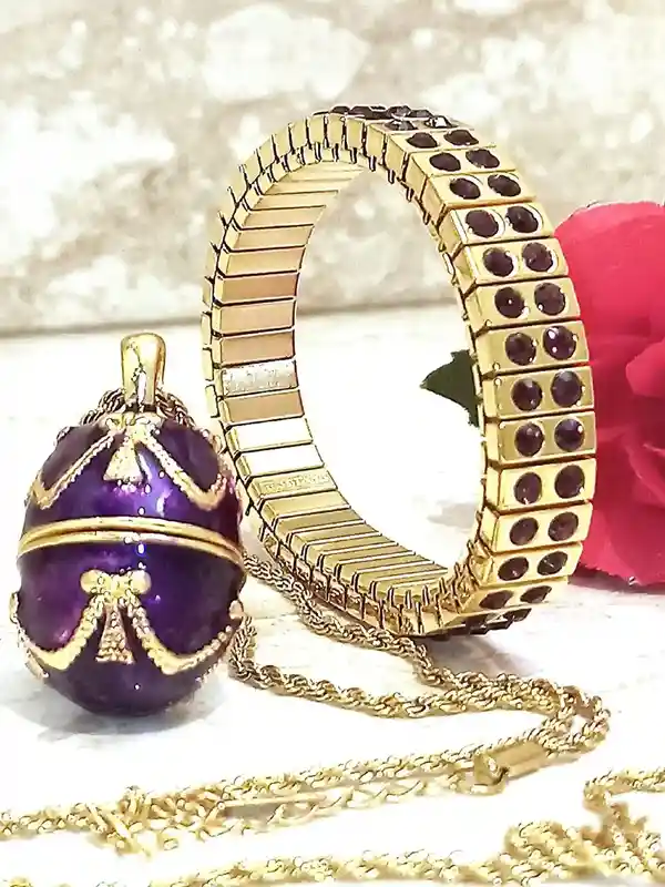 One Of a Kind, Faberge Egg style Jewelry Box SET, Amethyst, Fabrege Egg, Musical, Faberge Egg Box & Handmade Bracelet ,24k GOLD, HANDCARVED 