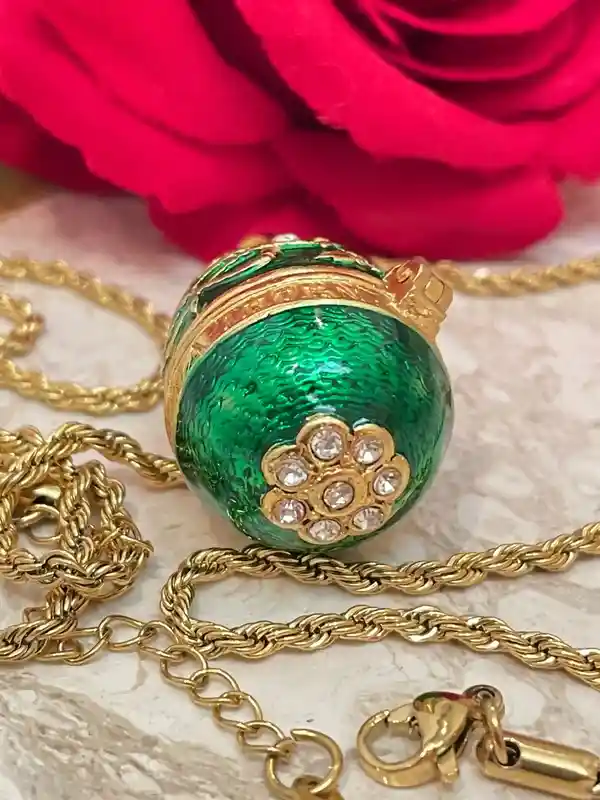 Faberge-Style Egg Necklace, Faberge-Style Pendant & 24k GOLD BRACELET for women, Faberge Egg Green, Austrian Crystal DIAMONDS Handset Handmade Jewelry 