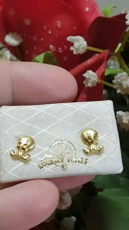 Original Vintage Earrings Tweety Bird Jewelry Gold -1st Birthday Earrings for her - Baby Shower Earrings - SOLID 18k Gold - Tweety Earrings 