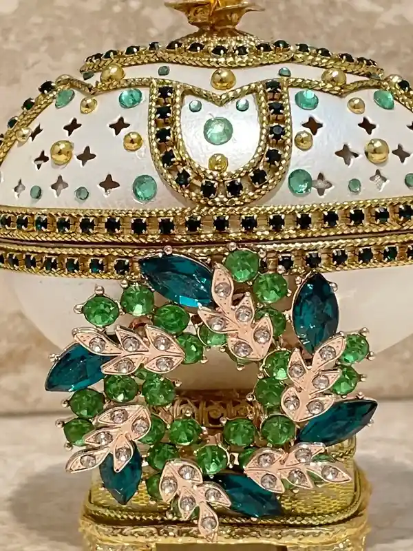 ONE OF A KIND - Antique Faberge egg style .Egg + Faberge jewelry - Faberge Egg Music Box - Decorative Faberge Egg - Crown Regal Collection 