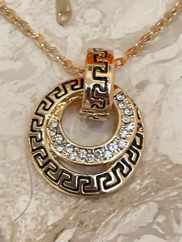 Infinity Jewelry SET Vintage 24K Yellow GOLD Ancient Greek Meander Jewelry Greek Key Necklace Bracelet Earrings 86 Austrian Crystals HANDSET 