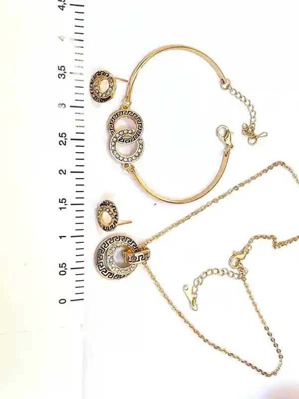Infinity Jewelry SET Vintage 24K Yellow GOLD Ancient Greek Meander Jewelry Greek Key Necklace Bracelet Earrings 86 Austrian Crystals HANDSET 