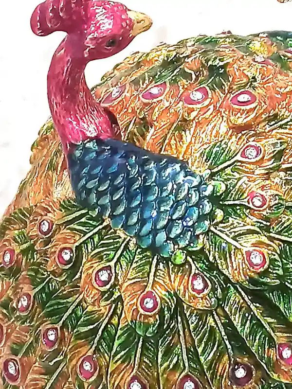 Peacock Decor, Couples gift Ideas, Faberge egg ,Peacock Trinket Box, Diamond , HANDMADE, Faberge Egg, Christmas, Xmas Gift, 24K GOLD 