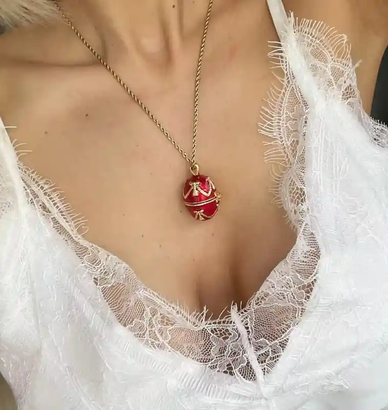 Ruby Red FABERGE-Style Egg Jewelry Faberge-Style Easter Egg Pendant Necklace GOLD 24k plated Sterling Silver Austrian Crystal Topaz Faberge Jewelry SET 