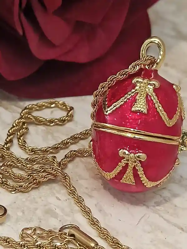 Ruby Red FABERGE-Style Egg Jewelry Faberge-Style Easter Egg Pendant Necklace GOLD 24k plated Sterling Silver Austrian Crystal Topaz Faberge Jewelry SET 