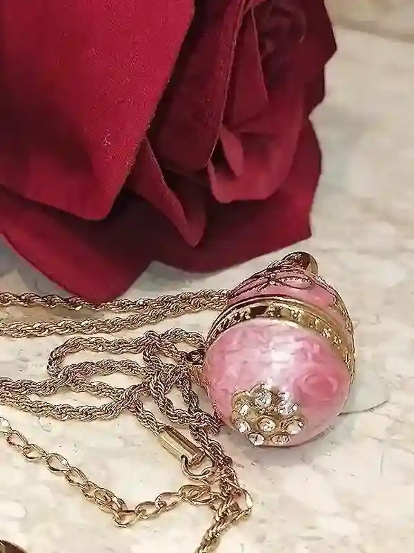 Faberge-Style Egg Necklace Pink Jewelry SET Faberge Egg Pendant & Bracelet Gold 114 Austrian Crystal Diamond HANDMADE Push Present for Mother 24k 