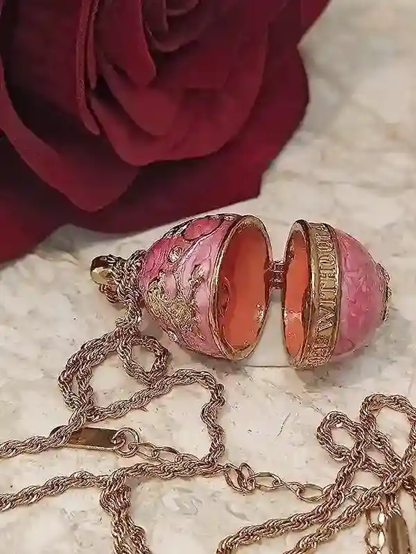 Faberge-Style Egg Necklace Pink Jewelry SET Faberge Egg Pendant & Bracelet Gold 114 Austrian Crystal Diamond HANDMADE Push Present for Mother 24k 