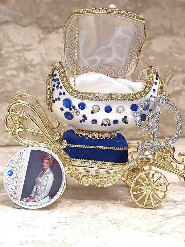 Luxury Antique Princess Diana Memorabilia Gift, Faberge Egg Music Box,Royal Diana Silver Coin Jewelry box,Faberge egg Trinket box 24kt 