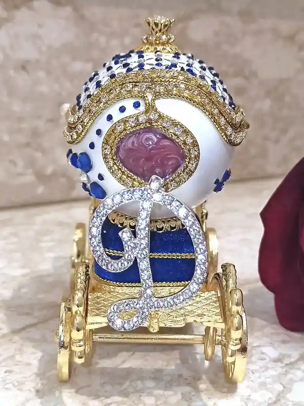 Luxury Antique Princess Diana Memorabilia Gift, Faberge Egg Music Box,Royal Diana Silver Coin Jewelry box,Faberge egg Trinket box 24kt 