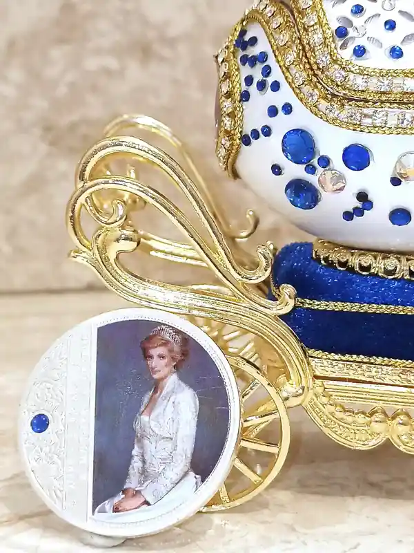 Luxury Antique Princess Diana Memorabilia Gift, Faberge Egg Music Box,Royal Diana Silver Coin Jewelry box,Faberge egg Trinket box 24kt 