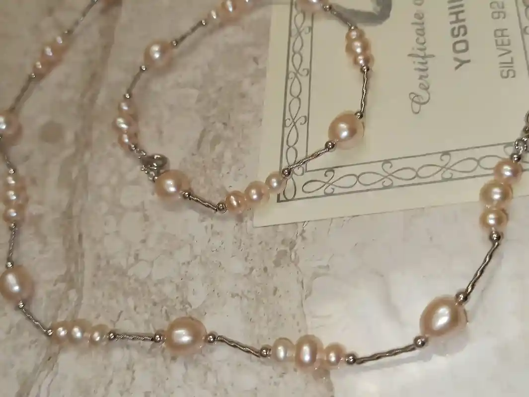 Unique SOLID Silver Necklace NATURAL Pearls Set Jewelry Peach Pearl Bracelet Necklace HANDKNOTTED Silk string Pearl Neckless Bracelet Pearl 