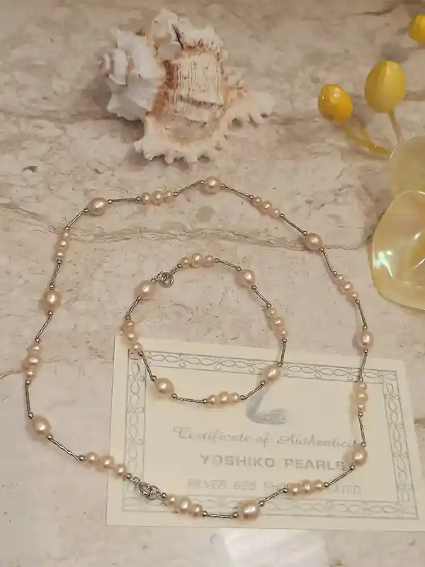 Unique SOLID Silver Necklace NATURAL Pearls Set Jewelry Peach Pearl Bracelet Necklace HANDKNOTTED Silk string Pearl Neckless Bracelet Pearl 