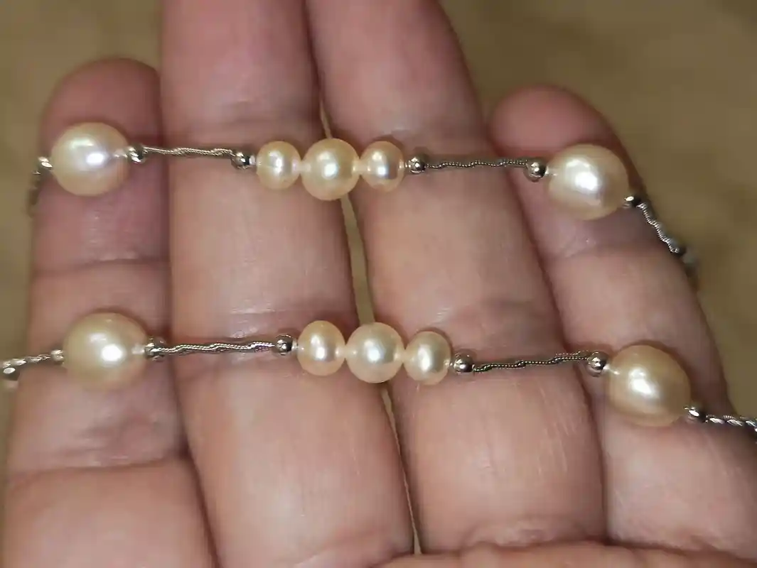 Unique SOLID Silver Necklace NATURAL Pearls Set Jewelry Peach Pearl Bracelet Necklace HANDKNOTTED Silk string Pearl Neckless Bracelet Pearl 