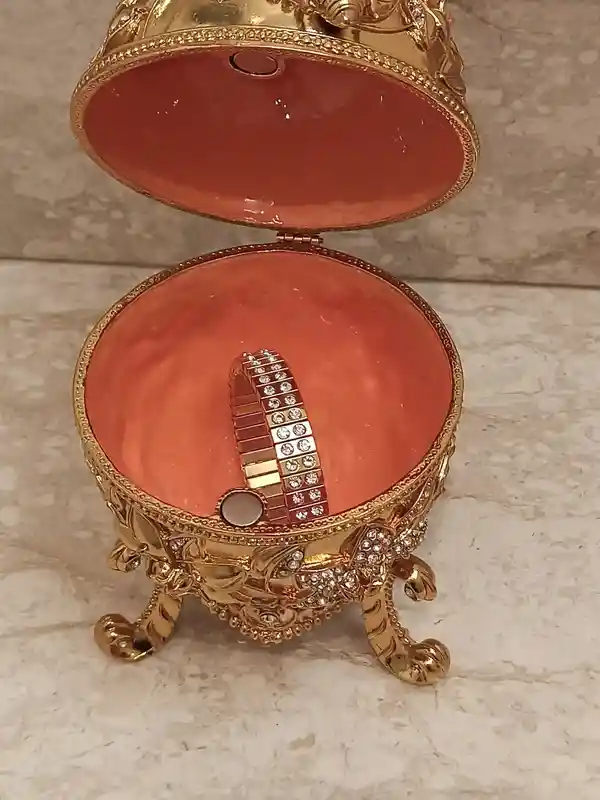 Egg Faberge-Style, Luxury Wedding Gift, POMEGRANATE, Faberge egg style, Pomegranate Ring Box, 24K GOLD, Pomegranate Ornament, 450 Diamonds 10ct 