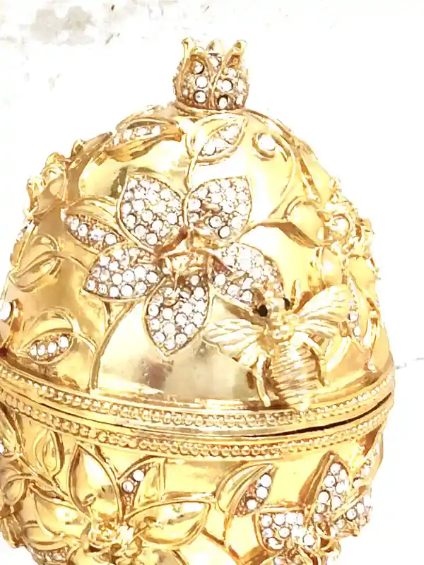 Egg Faberge-Style, Luxury Wedding Gift, POMEGRANATE, Faberge egg style, Pomegranate Ring Box, 24K GOLD, Pomegranate Ornament, 450 Diamonds 10ct 