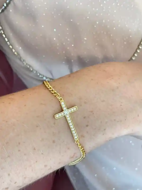 18k Gold Bracelet Cross Diamond Bracelets Religious Cross Christian Jewelry Yellow Vermeil Criss Cross Diamond bracelet Protection Jewelry 
