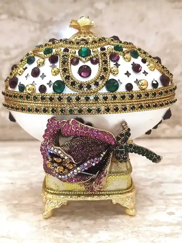 One Of A KIND Luxury Christmas Gift Faberge-Style Egg Music Box ANTIQUE Jewelry Box Faberge egg style PENDANT Locket Amethyst Bracelet 24k Gold 