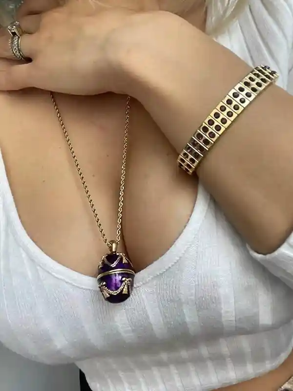 One Of A KIND Luxury Christmas Gift Faberge-Style Egg Music Box ANTIQUE Jewelry Box Faberge egg style PENDANT Locket Amethyst Bracelet 24k Gold 