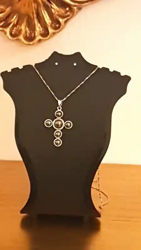 Tahitian Pearl cross solid silver 925 white gold rhodium plated authentic pearls HAND MADE TWO interchangeable solid silver 925 chains 