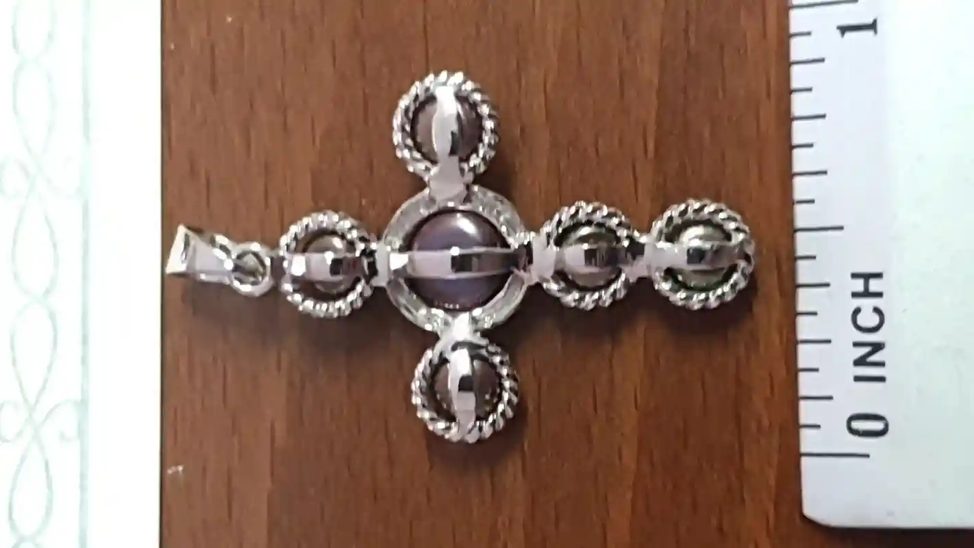 Tahitian Pearl cross solid silver 925 white gold rhodium plated authentic pearls HAND MADE TWO interchangeable solid silver 925 chains 