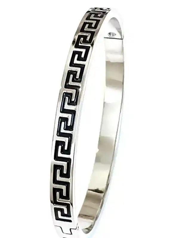 Pierre Lorren Ancient Greek Key Bracelet Meander Bracelet Greek Key Jewelry Handmade Grecian Jewelry Statement Bracelet Silver White GOLD 
