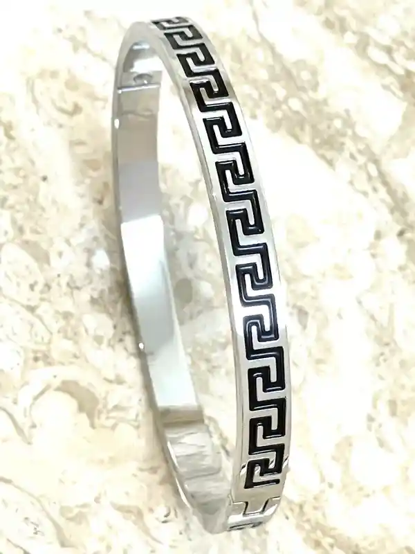 Pierre Lorren Ancient Greek Key Bracelet Meander Bracelet Greek Key Jewelry Handmade Grecian Jewelry Statement Bracelet Silver White GOLD 