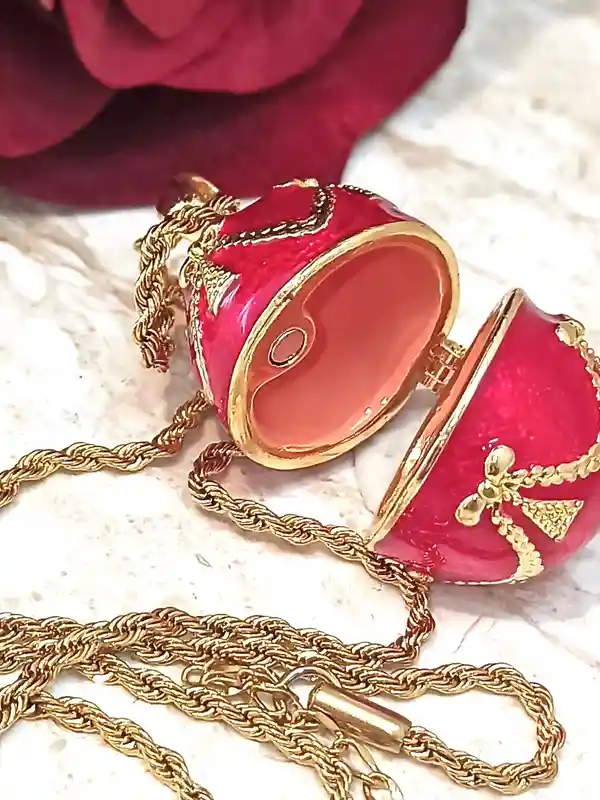 Christmas Jewelry SET, Faberge-Style Egg NECKLACE & 2ct Ruby Bracelet + GOLD Pearl Hair Comb, Xmas Jewelry Gift, Christmas Necklace,Daughter gift 