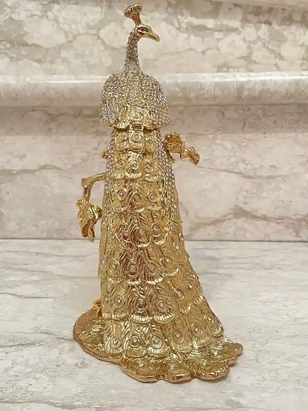 Antique Unique 21st Birthday gift 24k GOLD Large Peacock Lover gift Faberge Egg Handmade Jewelry box 840 Swarovski Diamond Handset 2003 Bday 