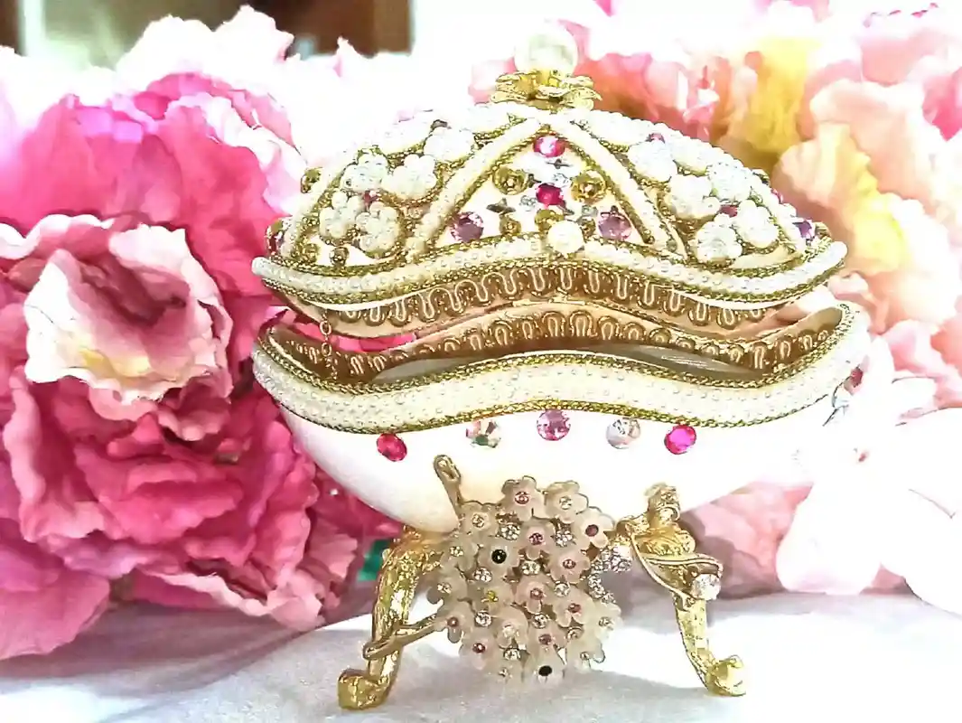 Faberge-Style Egg Ballerina Music Box LUXURY Baby Shower Gift for Newborn Girl Faberge Style Egg 24KGOLD Baptism Jewelry Box Girl Bday present 