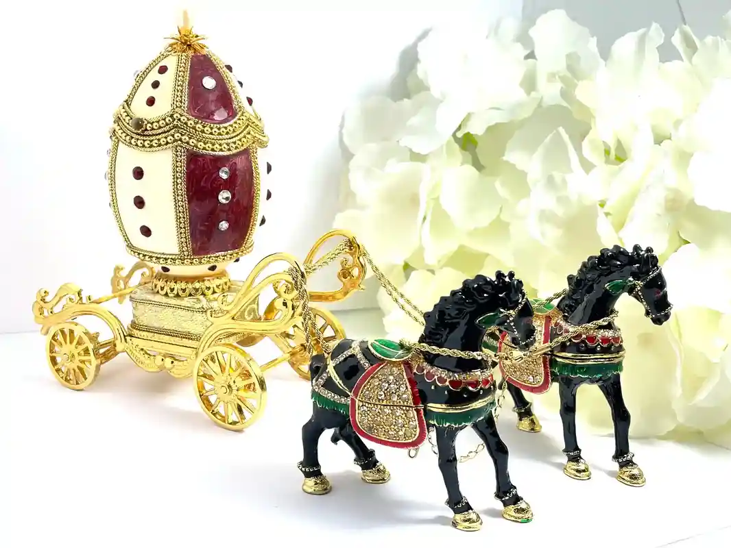 Antique - ONE Of a Kind - Faberge-Style Egg style - Black Beauty gift - HAND Carved - Faberge Egg Music box - 24k GOLD - Mother's Day - Faberge 