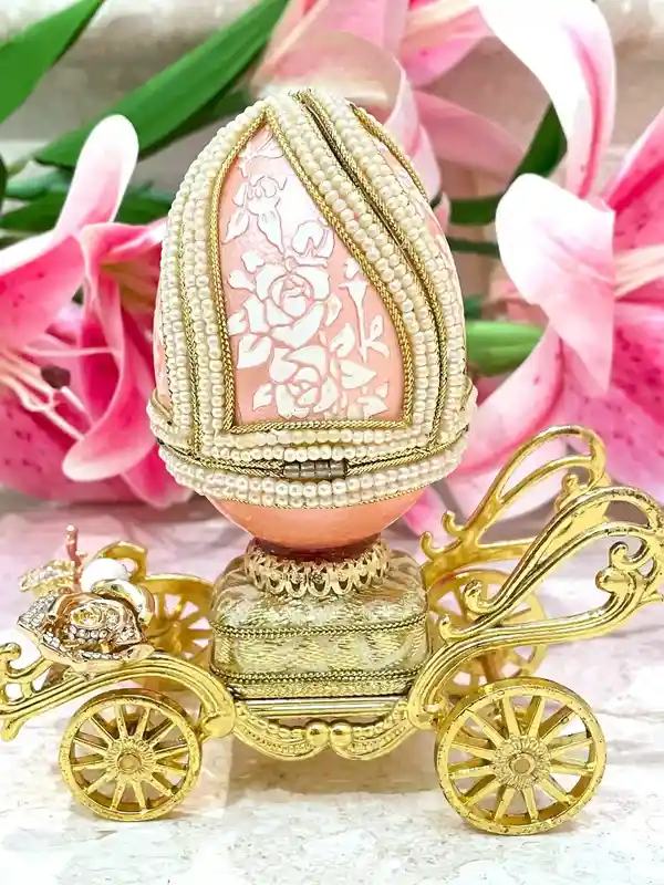 One Ofa Kind Faberge-Style Egg Imperial Egg Antique 1983 Faberge Egg Handcarved Musical Faberge egg Unique gift for wife 40th Birthday Anniversary 